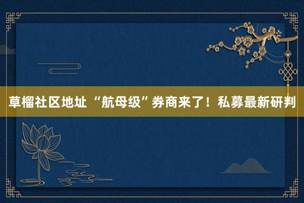 草榴社区地址 “航母级”券商来了！私募最新研判