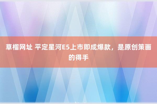 草榴网址 平定星河E5上市即成爆款，是原创策画的得手