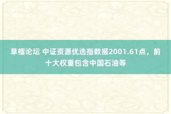 草榴论坛 中证资源优选指数报2001.61点，前十大权重包含中国石油等