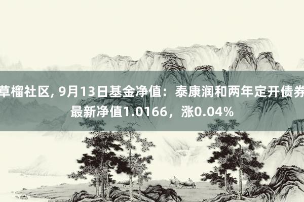 草榴社区， 9月13日基金净值：泰康润和两年定开债券最新净值1.0166，涨0.04%