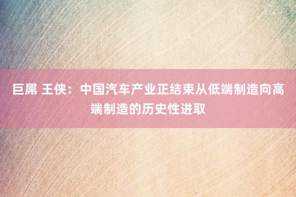 巨屌 王侠：中国汽车产业正结束从低端制造向高端制造的历史性进取