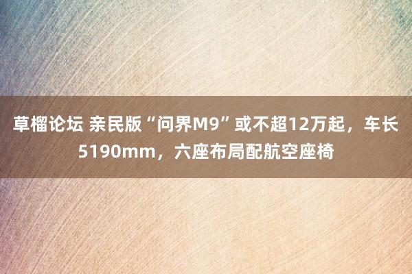 草榴论坛 亲民版“问界M9”或不超12万起，车长5190mm，六座布局配航空座椅