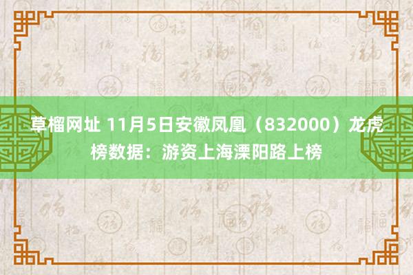 草榴网址 11月5日安徽凤凰（832000）龙虎榜数据：游资上海溧阳路上榜